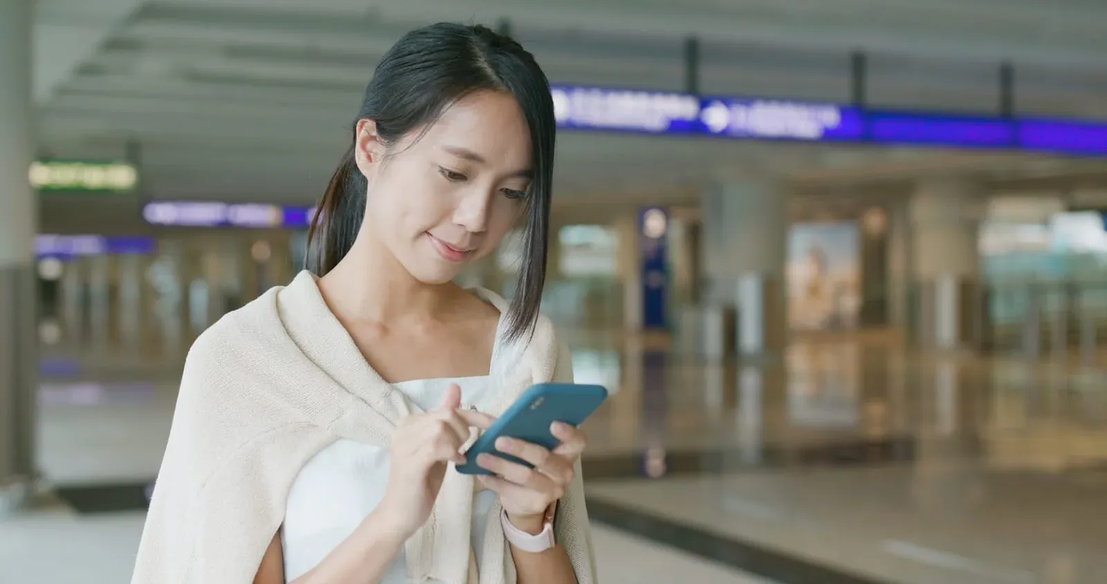 woman checking phone number