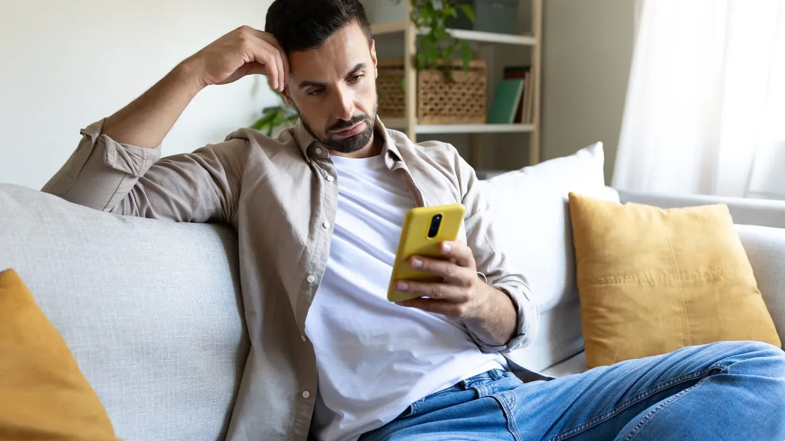 man checking online phone number