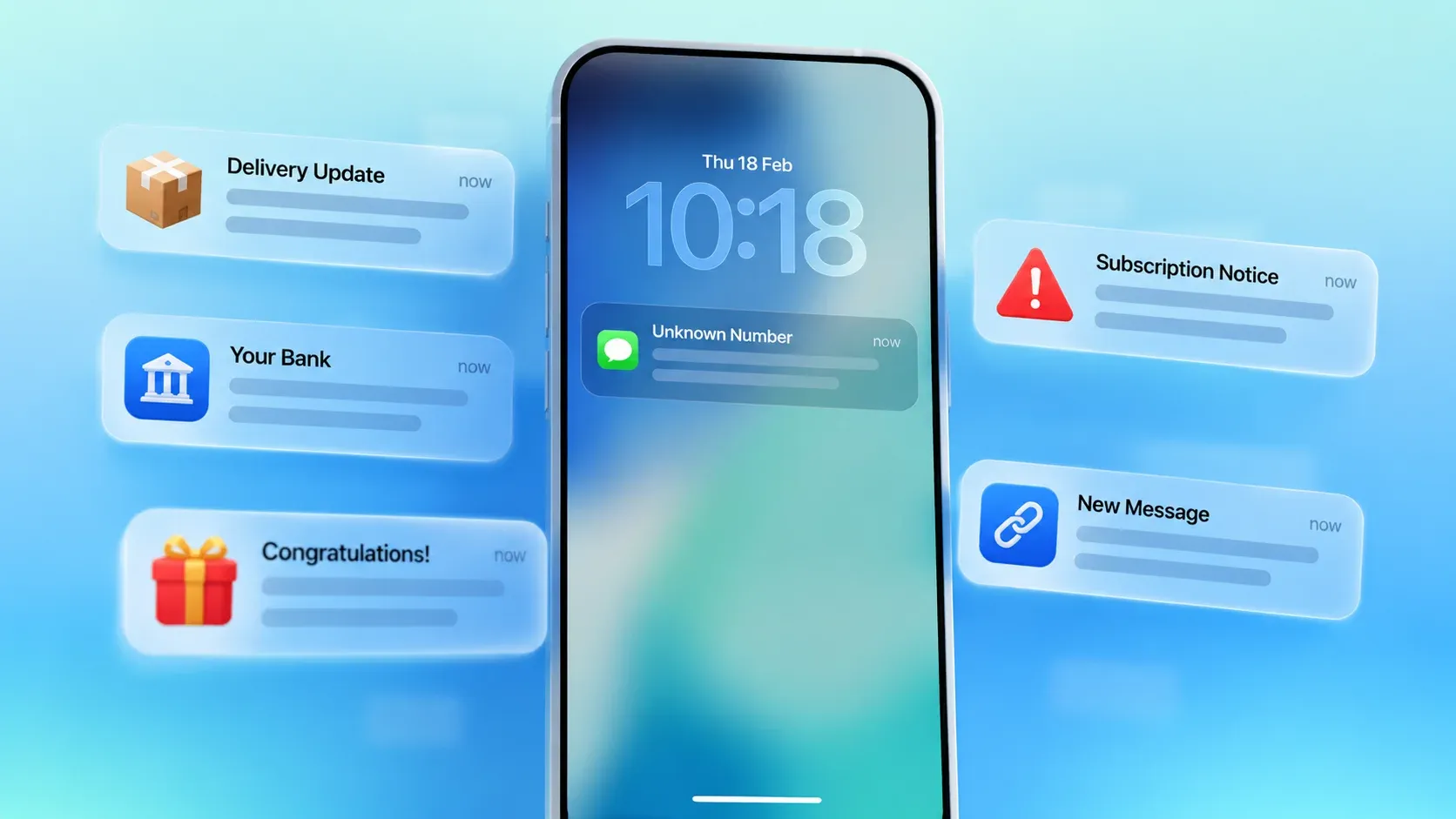 spam texts showing on the phone screen