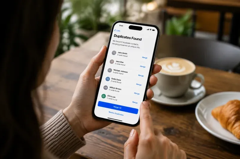 man merging duplicate contacts