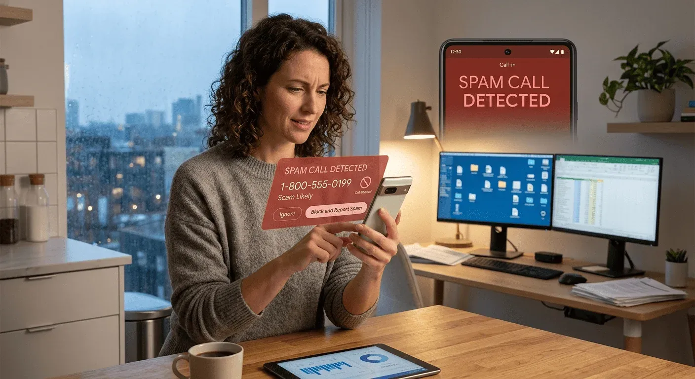 woman using spam call blocker