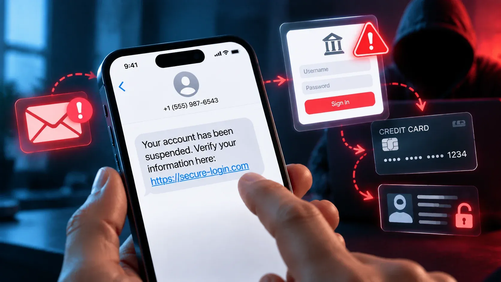 man holding a phone and getting a spoofing attack